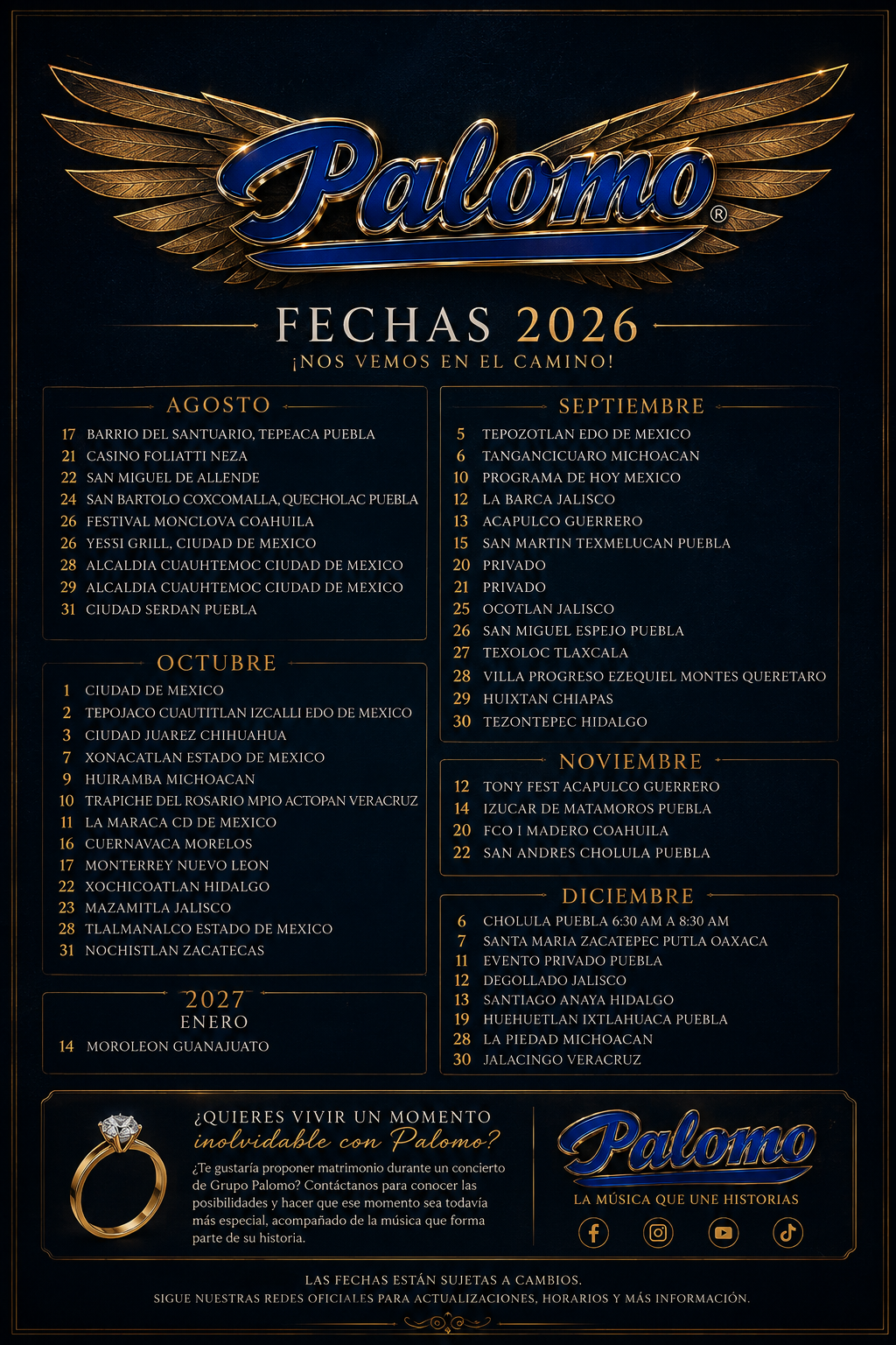 Próximas Fechas de Grupo Palomo 2026